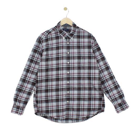 Mens Check Shirt Button Up Long Sleeve