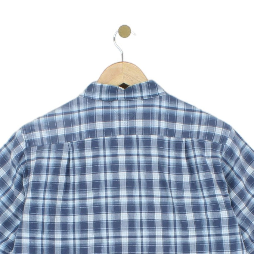 Mens Plaid Shirt Short Sleeve Button Up