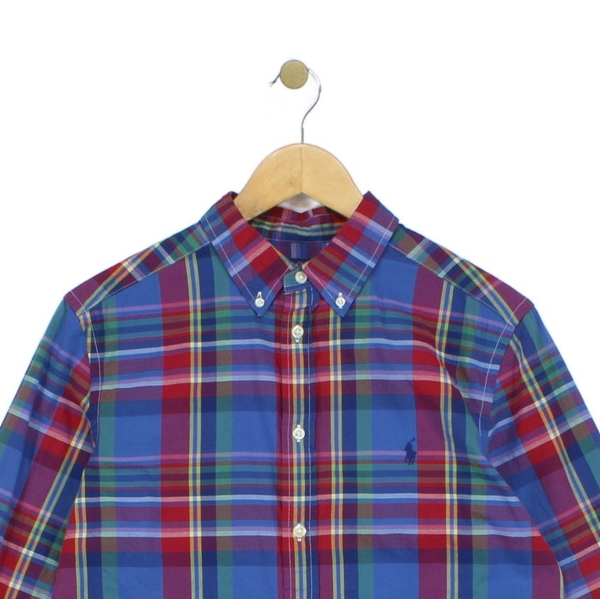 Boys Plaid Shirt Stretch Button Down Long Sleeve