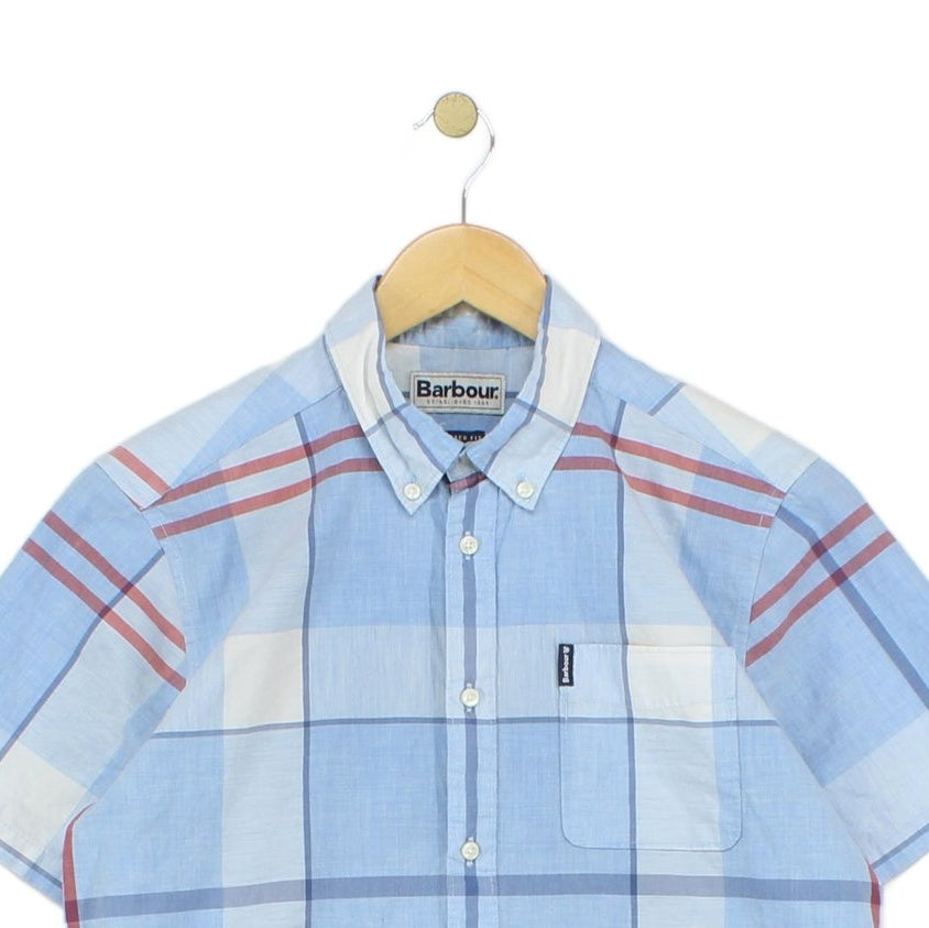 Mens Plaid Shirt Short Sleeve Tailored
