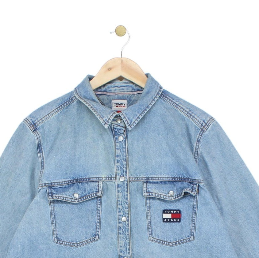 Womens Denim Shirt Long Sleeve Oversized Snap