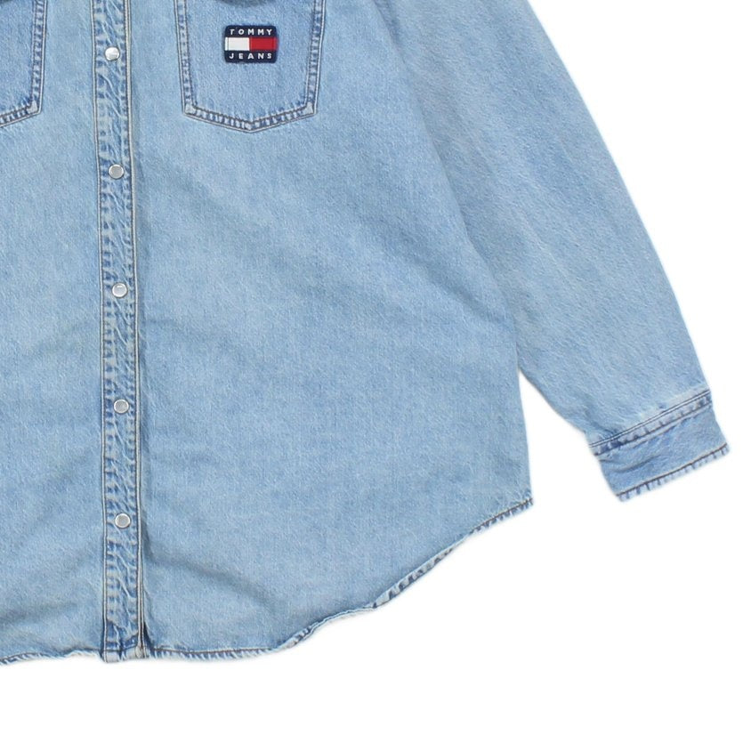 Womens Denim Shirt Long Sleeve Oversized Snap