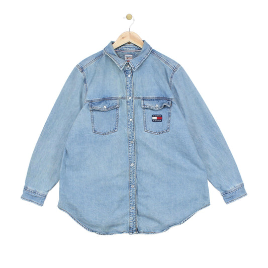 Womens Denim Shirt Long Sleeve Oversized Snap