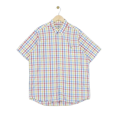 Mens Plaid Shirt  Short Sleeve Button Up