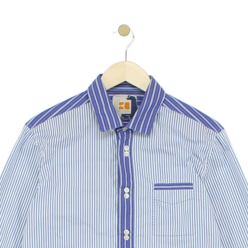 Mens Striped Shirt Slim Fit Long Sleeve Button Up