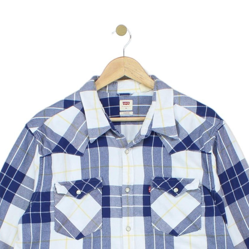 Mens Flannel Plaid Shirt Snap Long Sleeve Western