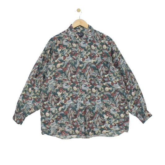 Mens Floral Silk Shirt Button Up Relaxed Fit