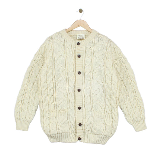 Womens Aran Cardigan Uk Made Cable Knit