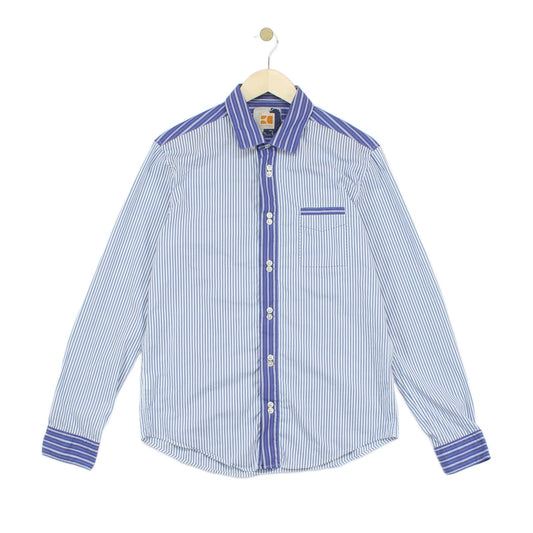 Mens Striped Shirt Slim Fit Long Sleeve Button Up