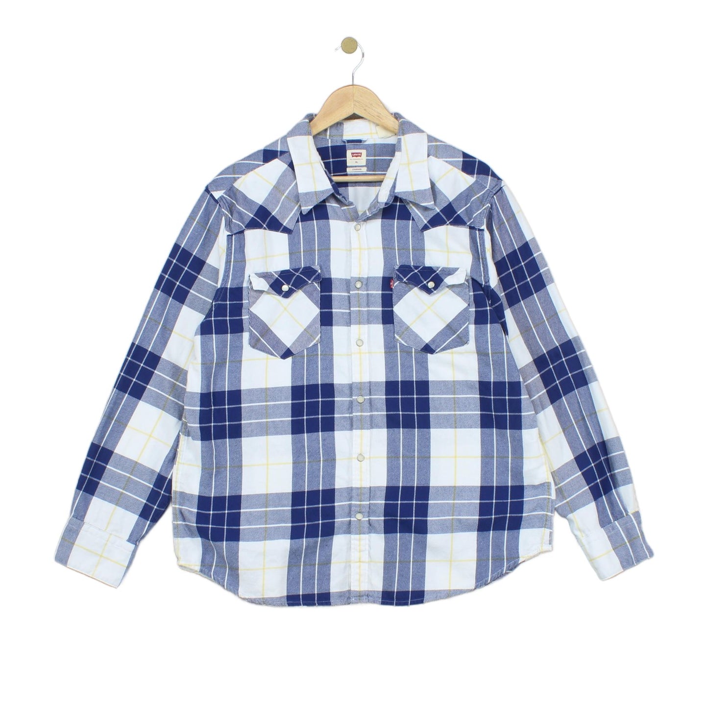 Mens Flannel Plaid Shirt Snap Long Sleeve Western
