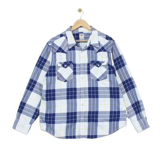 Mens Flannel Plaid Shirt Snap Long Sleeve Western