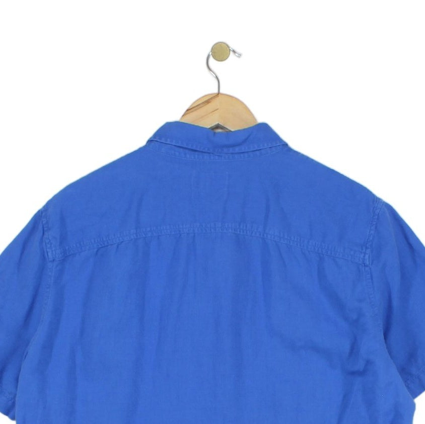Mens Shirt Short Sleeve Slim Fit Cotton Linen