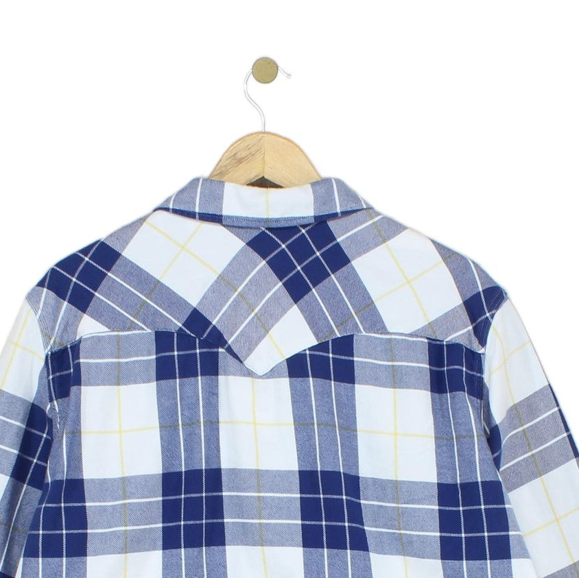 Mens Flannel Plaid Shirt Snap Long Sleeve Western