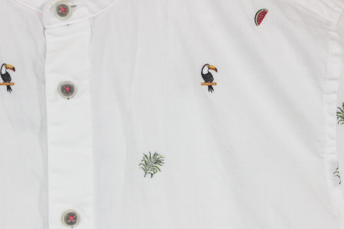 Mens Patterned Shirt Short Sleeve Grandad Collar
