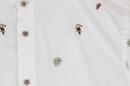 Mens Patterned Shirt Short Sleeve Grandad Collar