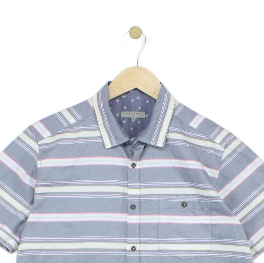 Mens Striped Shirt Short Sleeve Button Up