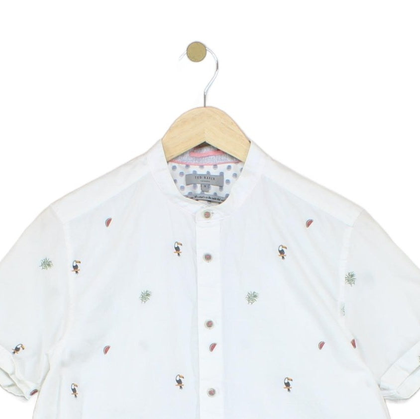 Mens Patterned Shirt Short Sleeve Grandad Collar