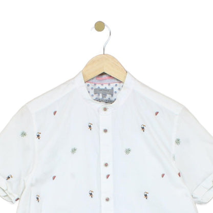 Mens Patterned Shirt Short Sleeve Grandad Collar