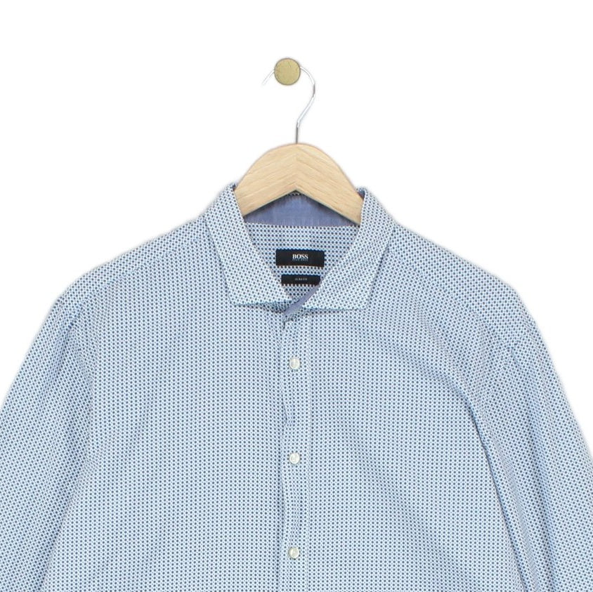 Mens Dotted Shirt Slim Fit Button Down Long Sleeve