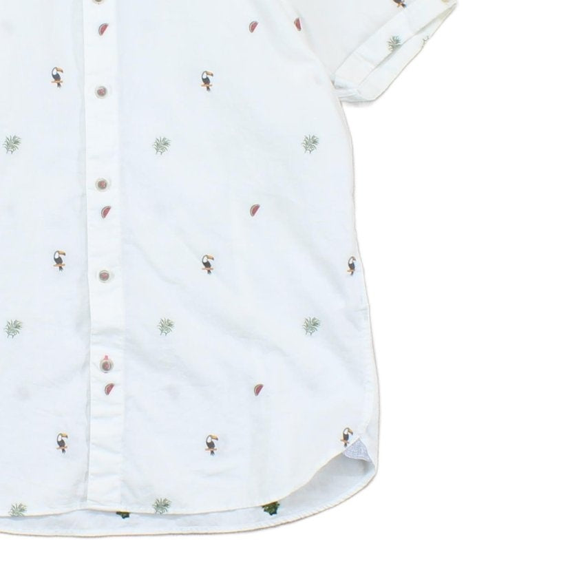 Mens Patterned Shirt Short Sleeve Grandad Collar