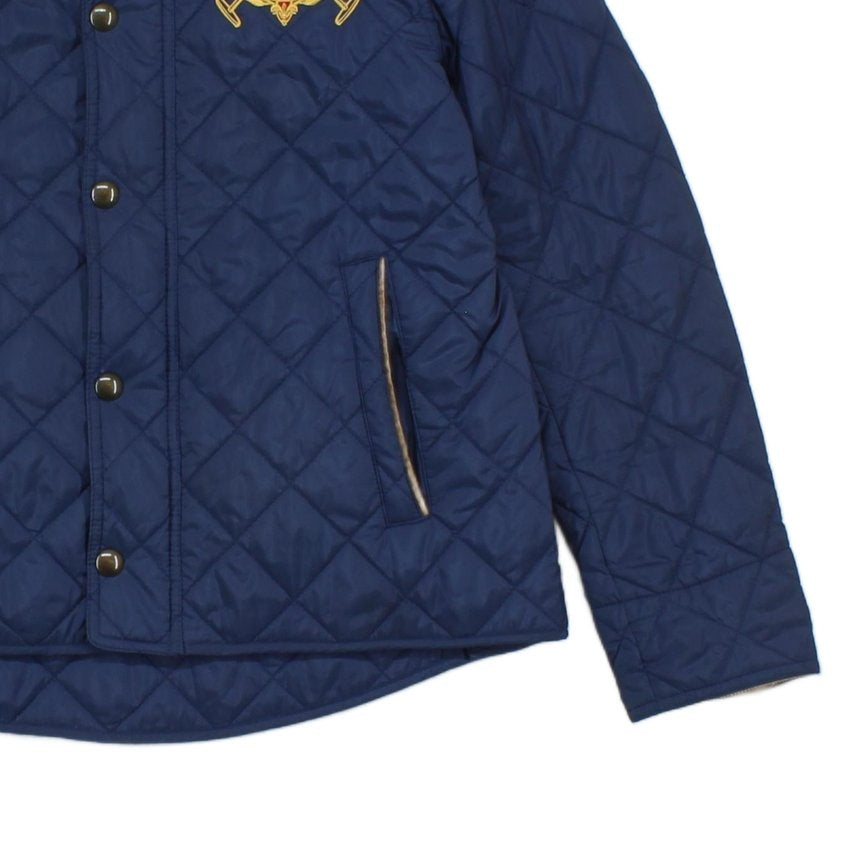 Womens Quilted Jacket Full Zip Button Crest
