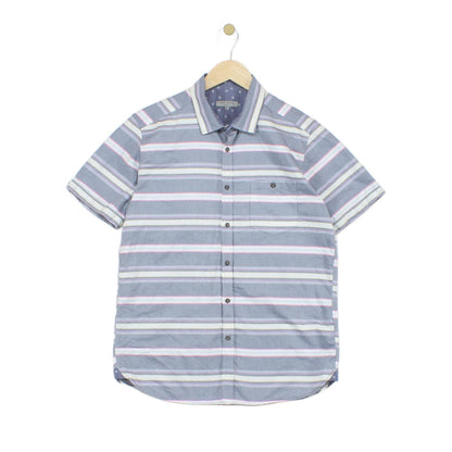 Mens Striped Shirt Short Sleeve Button Up
