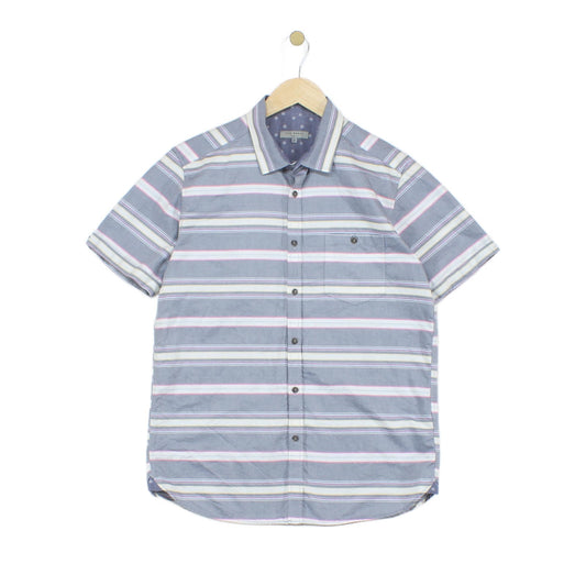 Mens Striped Shirt Short Sleeve Button Up