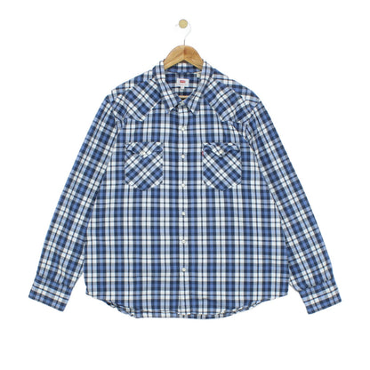 Mens Plaid Shirt Snap Long Sleeve Western