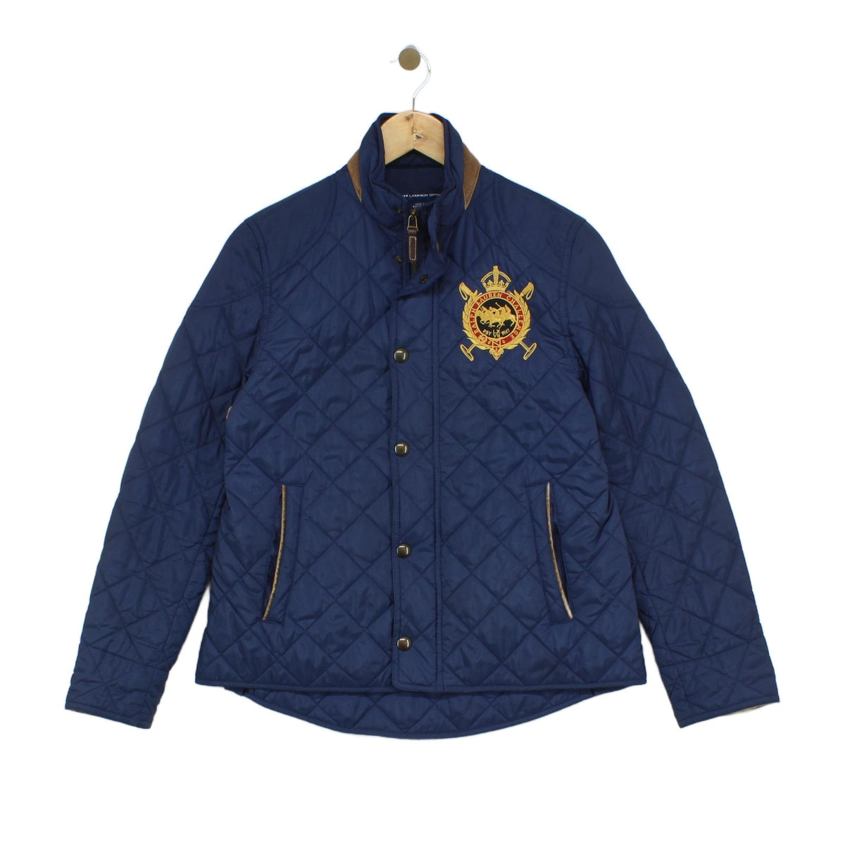 Womens Quilted Jacket Full Zip Button Crest