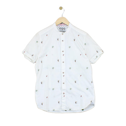 Mens Patterned Shirt Short Sleeve Grandad Collar