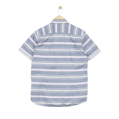Mens Striped Shirt Short Sleeve Button Up
