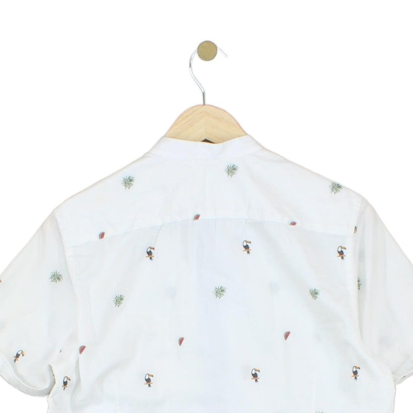Mens Patterned Shirt Short Sleeve Grandad Collar