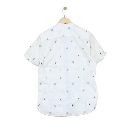 Mens Patterned Shirt Short Sleeve Grandad Collar