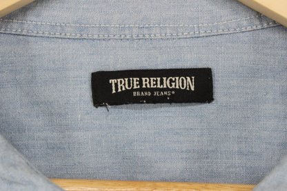 Mens Chambray Shirt Short Sleeve Button Up Snap