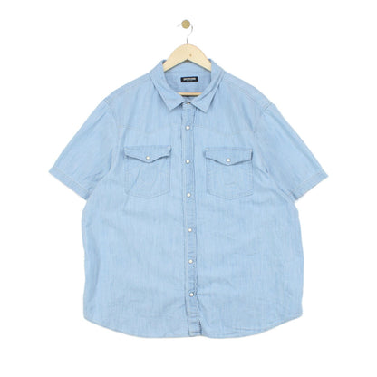 Mens Chambray Shirt Short Sleeve Button Up Snap
