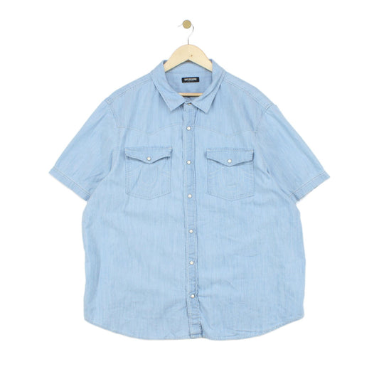 Mens Chambray Shirt Short Sleeve Button Up Snap