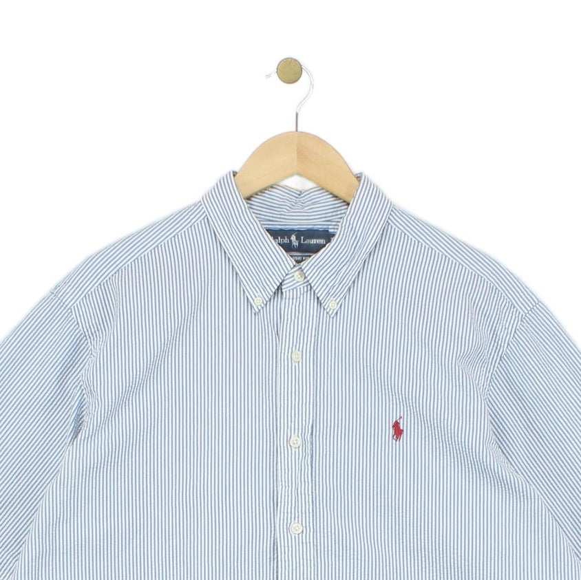 Mens Striped Seersucker Shirt Classic Short Sleeve