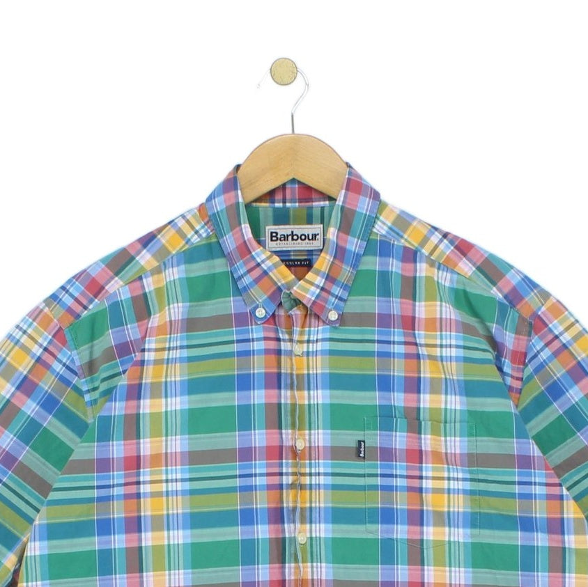 Mens Plaid Shirt Short Sleeve Button Up