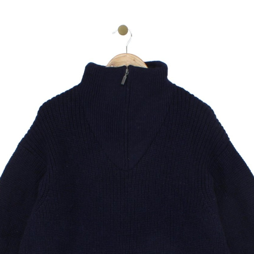 Mens Fisherman Jumper Chunky Knit 1/4 Zip Winter Wool