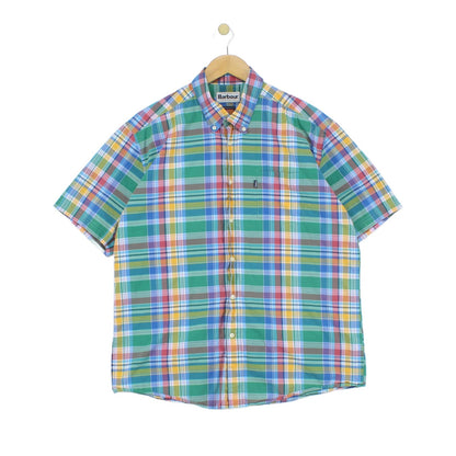 Mens Plaid Shirt Short Sleeve Button Up