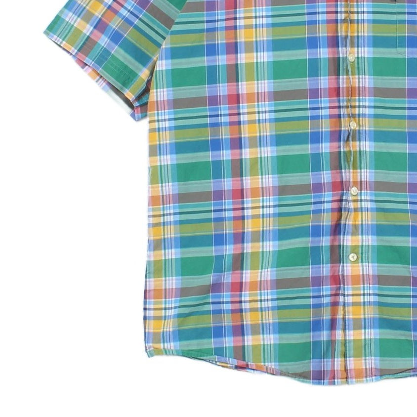 Mens Plaid Shirt Short Sleeve Button Up