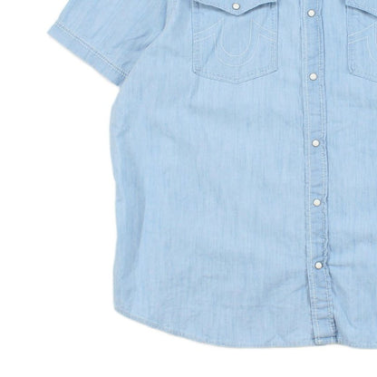 Mens Chambray Shirt Short Sleeve Button Up Snap