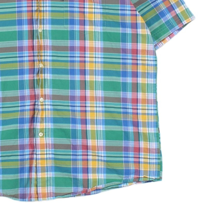 Mens Plaid Shirt Short Sleeve Button Up