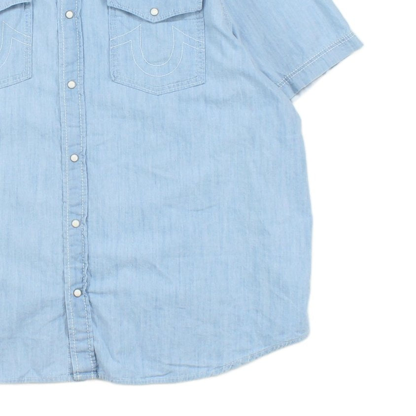 Mens Chambray Shirt Short Sleeve Button Up Snap