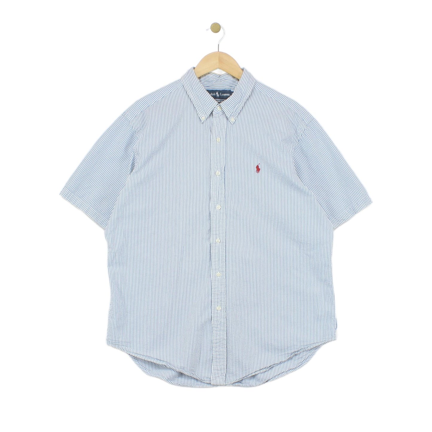 Mens Striped Seersucker Shirt Classic Short Sleeve
