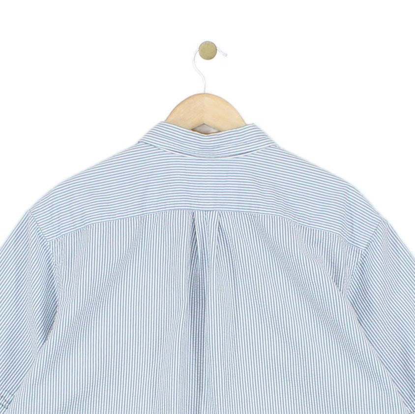 Mens Striped Seersucker Shirt Classic Short Sleeve