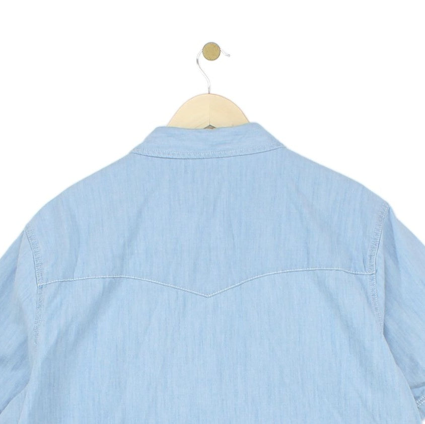 Mens Chambray Shirt Short Sleeve Button Up Snap