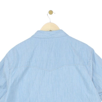 Mens Chambray Shirt Short Sleeve Button Up Snap