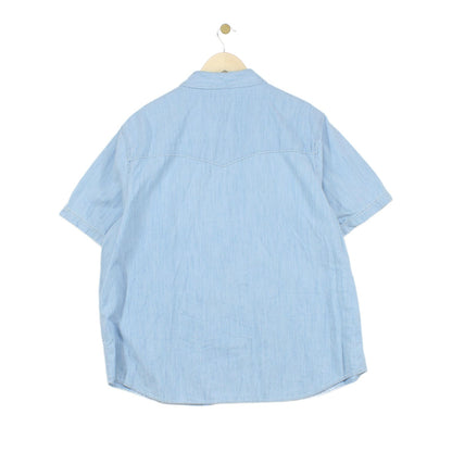 Mens Chambray Shirt Short Sleeve Button Up Snap