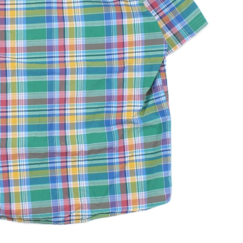 Mens Plaid Shirt Short Sleeve Button Up